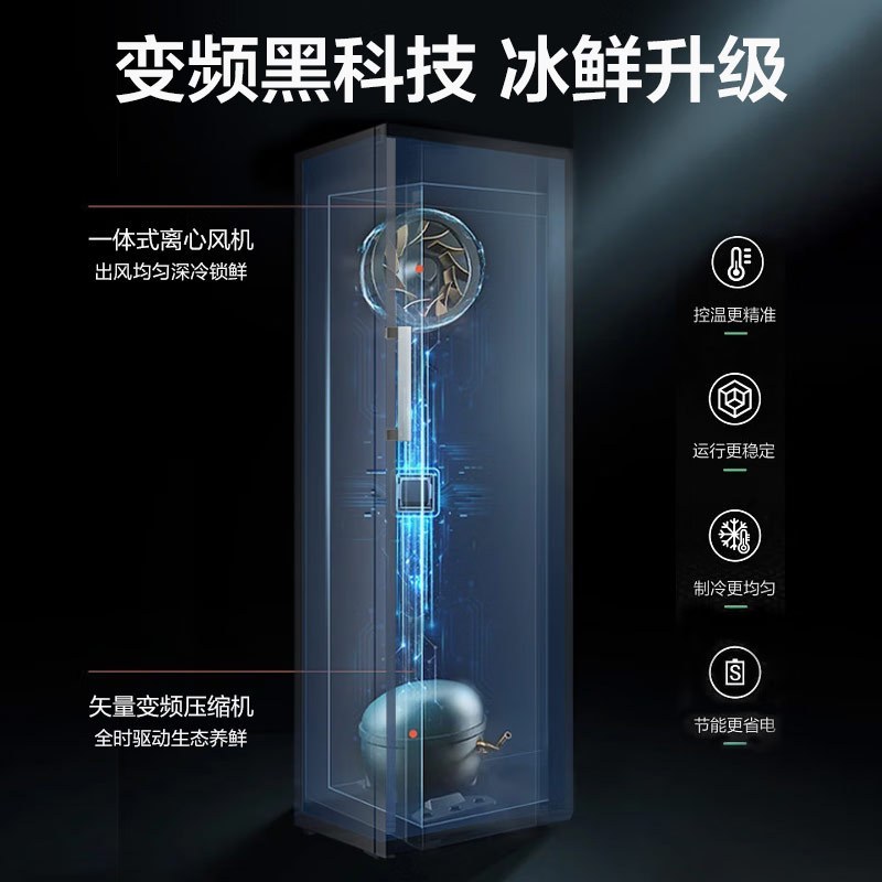 美菱(MeiLing)311L家用商用变频风冷无霜立式冰柜大抽屉一级能效冷冻速冻商用冷柜MCF(L)-305LDWEP