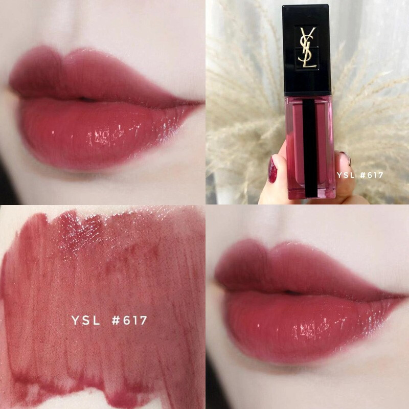 yvessaintlaurent圣罗兰ysl黑管缎面水光唇釉59ml617紫玫瑰豆沙色保湿