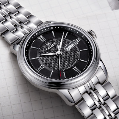 依波表(EBOHR)都市经典系列商务钢带黑面自动机械男表10SN52