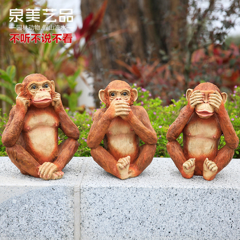 由惠体育不听不看不说摆件仿真猴子雕塑