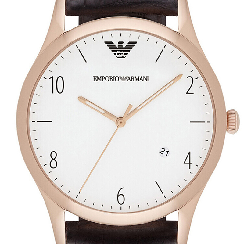阿玛尼(Emporio Armani)手表 皮质表带男士经典时尚休闲石英腕表 AR1915