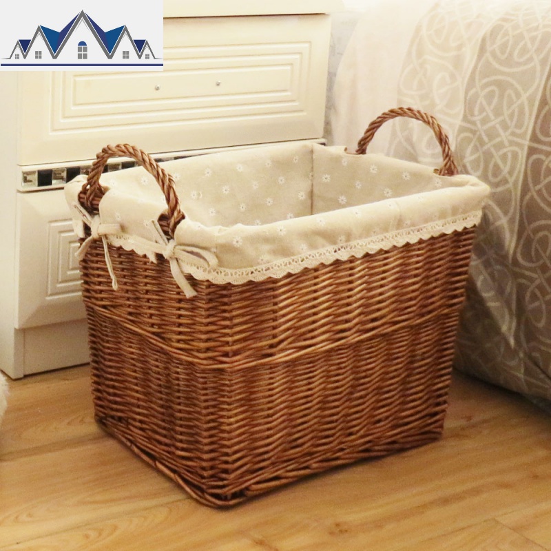 收纳筐收纳篓柳编收纳篮脏衣篮藤编脏衣服收纳筐篮装洗衣篮杂物篮 三维工匠 咖啡色雪花麻布