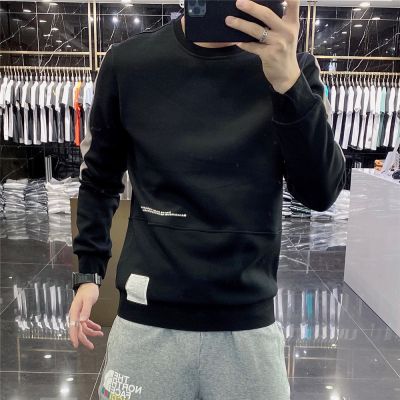 欧洲站秋冬卫衣男潮流个性简约圆领上衣男装时尚休闲修身长袖t恤 120款常规卫衣黑色 3XL