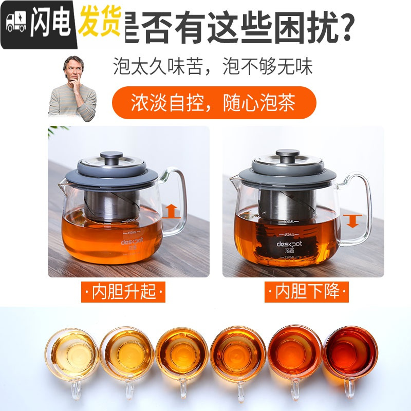 三维工匠玻璃飘逸杯泡茶壶功夫茶具过滤冲茶器套装沏茶壶办公室茶水分离器 艾颜泡茶壶