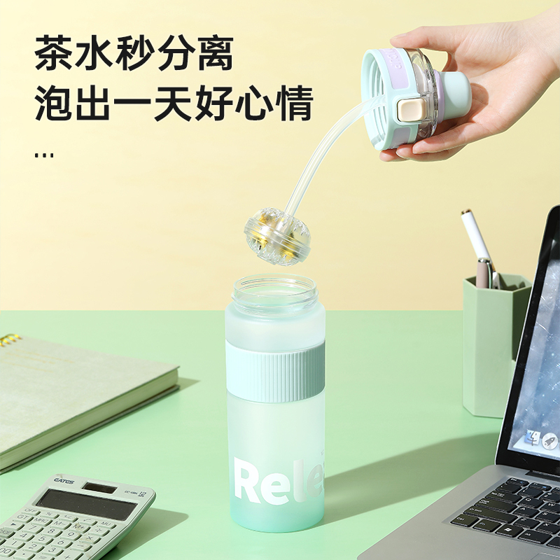 物生物(RELEA)运动水壶大容量学生水杯tritan塑料杯户外健身吸管杯耐高温泡茶杯 1100ML