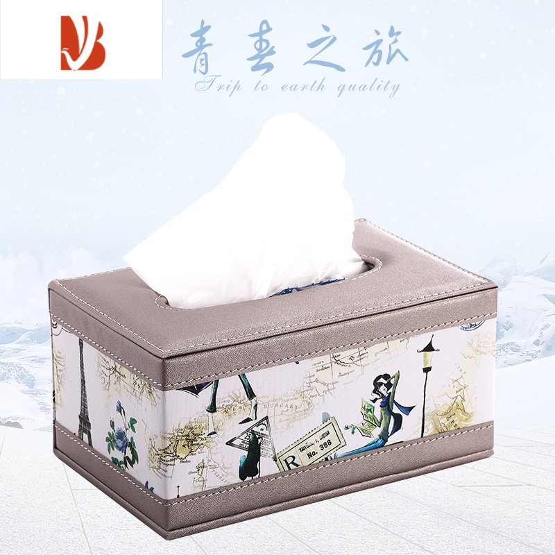 三维工匠欧式皮革纸巾盒子 创意清新家用客厅抽纸盒汽车载纸抽盒可爱定制 现代欧式