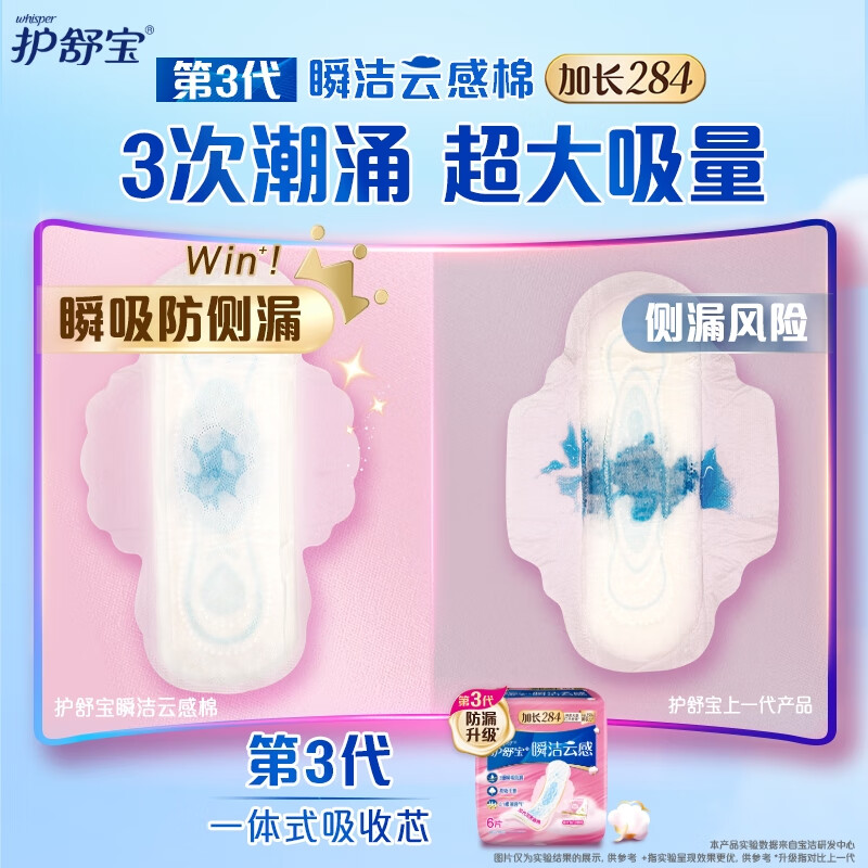 护舒宝瞬洁云感棉极薄量多日用卫生巾 6片*5包高清大图