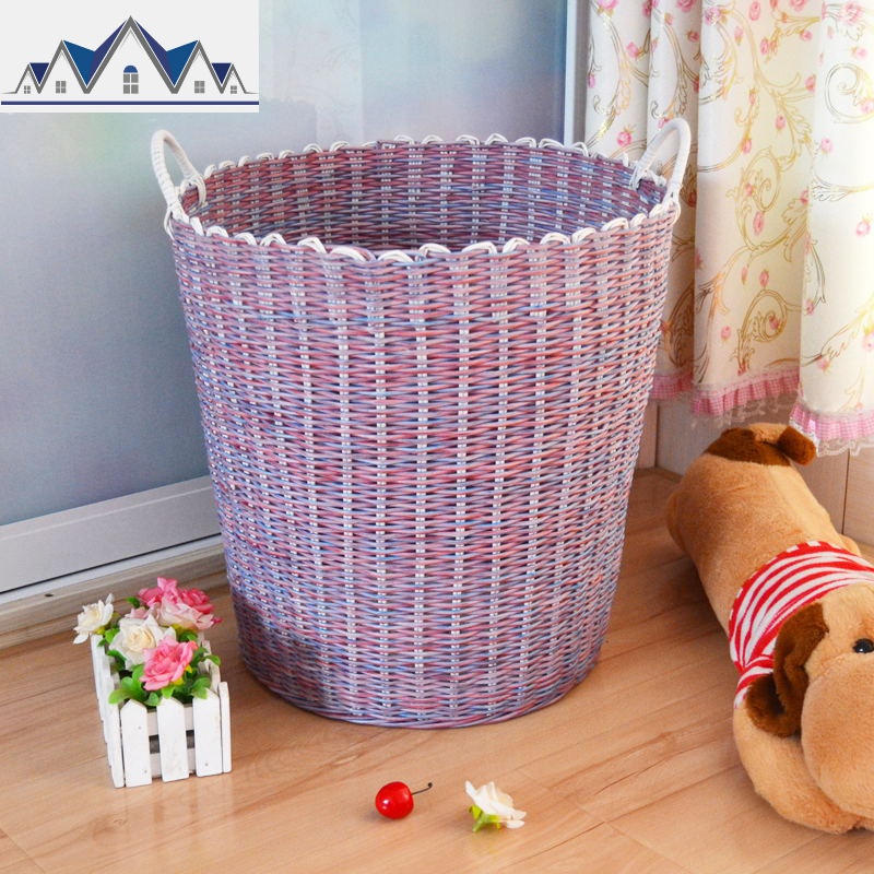 塑料仿藤编脏衣服收纳篮玩具筐洗衣篮筐编织篮杂物筐脏衣桶 三维工匠 蓝紫彩色特大号高38CMX40CMX30CM