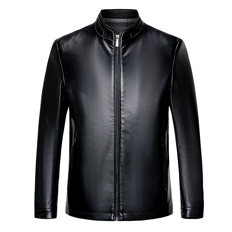 免费试穿海宁男士真皮皮衣绵羊皮翻领中老年皮夹克爸爸装短款加绒外套