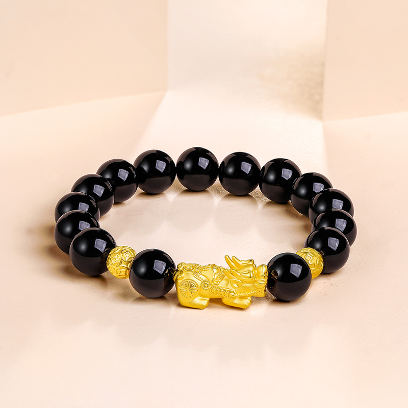 520礼物周六福zhouliufu珠宝黄金手链男士款3d硬金转运珠貔貅玛瑙手串