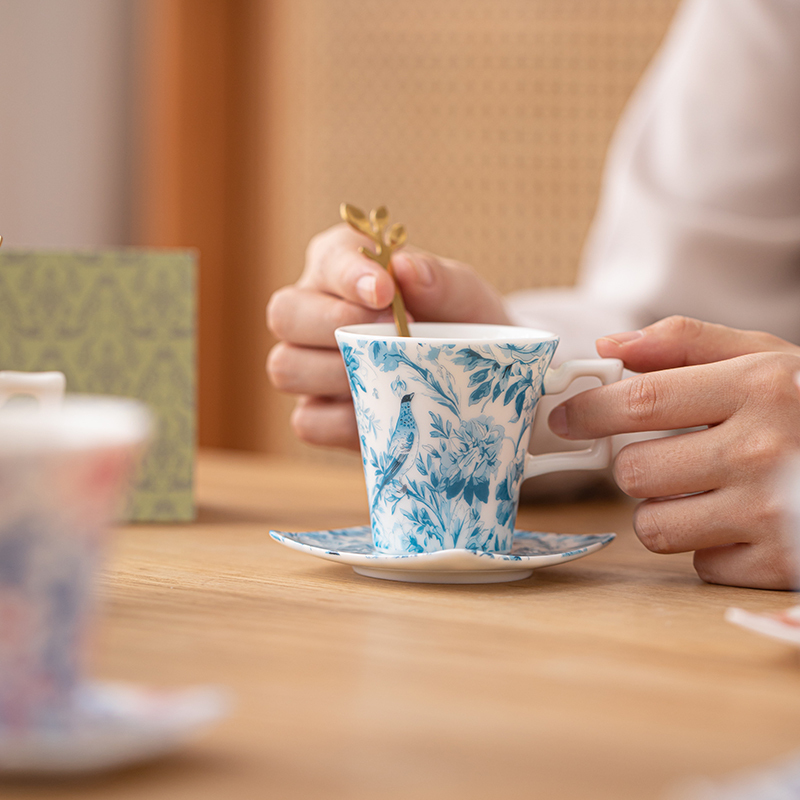 苏氏陶瓷(SUSHI CERAMICS)咖啡杯蝶勺百花高档精致陶瓷杯子轻奢高级感下午茶具盒装礼物