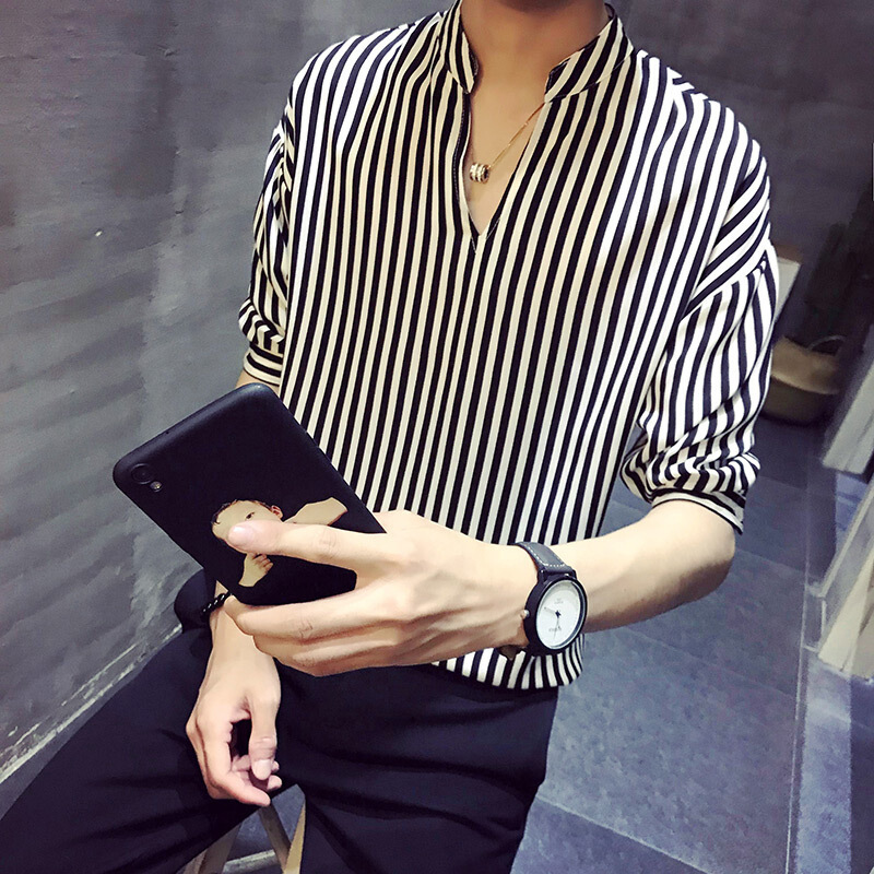 男士型师美5分五分袖衬衫衣夜场男模帅气个性不规则上衣服装