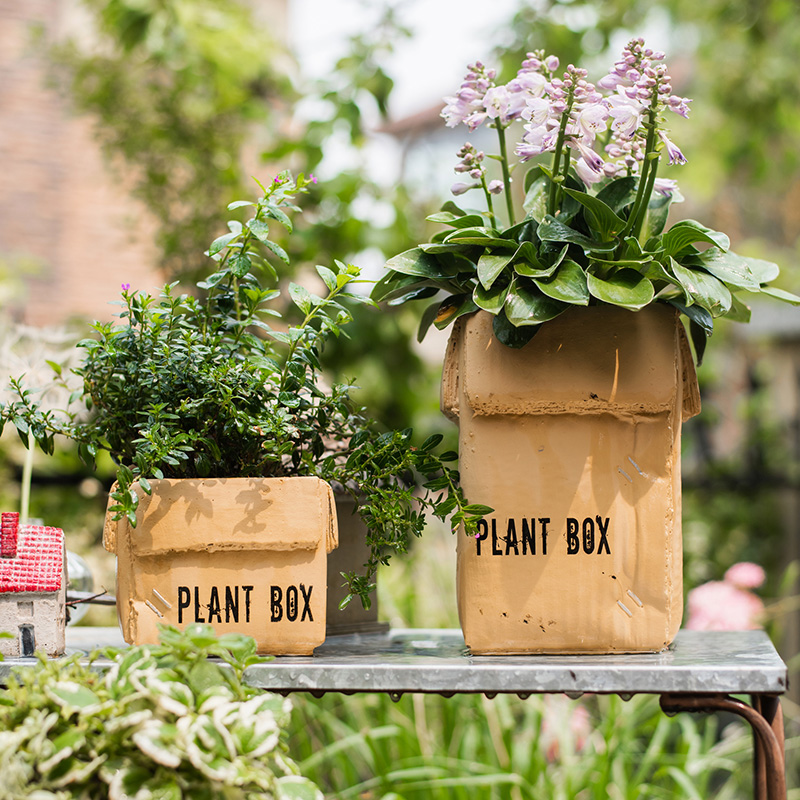 美帮汇水泥牛皮纸箱花盆花篮花器花盒北欧INS创意种植室内阳台花园 水泥纸箱造型花器(D)底部已打孔 中高清大图