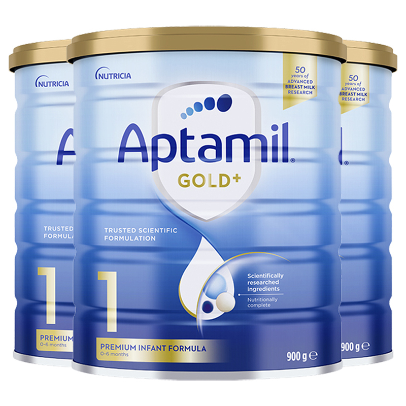有效期到27年2月-3罐装 | Aptamil 澳洲爱他美 金装版 1段 婴幼儿配方奶粉 0-6个月 900g