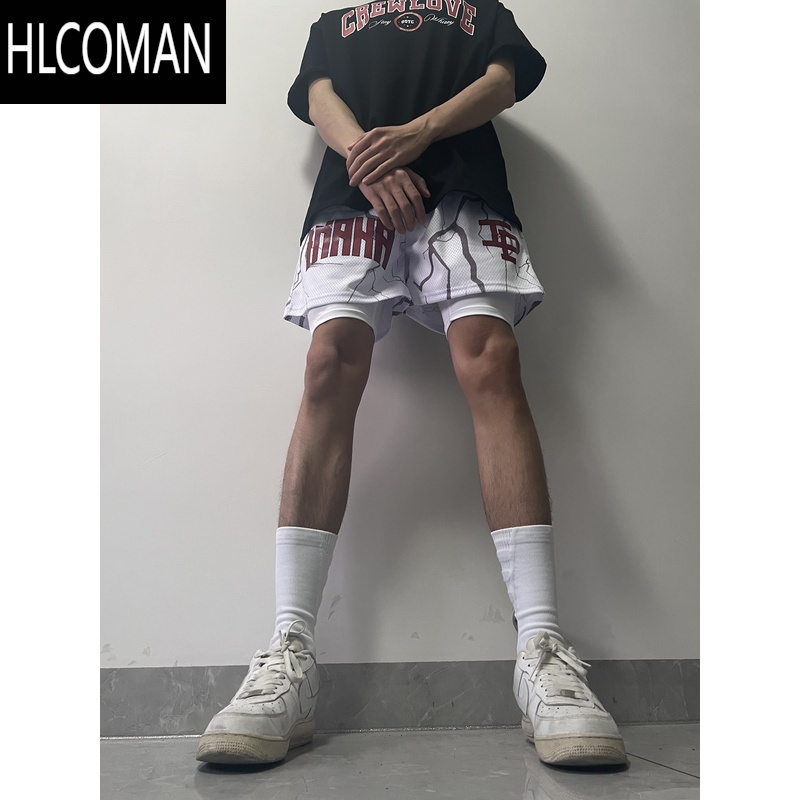 HLCOMAN新款美式潮牌篮球运动短裤四分不过膝宽松潮流速干健身训练裤男夏