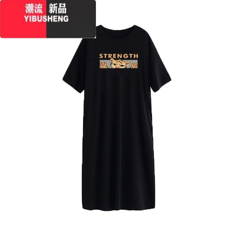 YIBUSHENG大码女装短袖t恤连衣裙季宽松中长款过膝长裙休闲天裙子高清大图