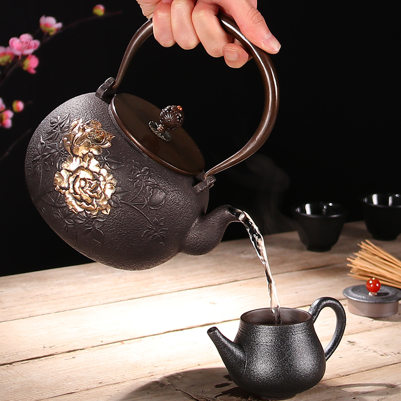 Atelier Tete 铁壶铸铁 煮茶器仿日本煮茶壶套装电陶炉半手工泡茶煮水壶煮茶器 富贵牡丹铁壶套组
