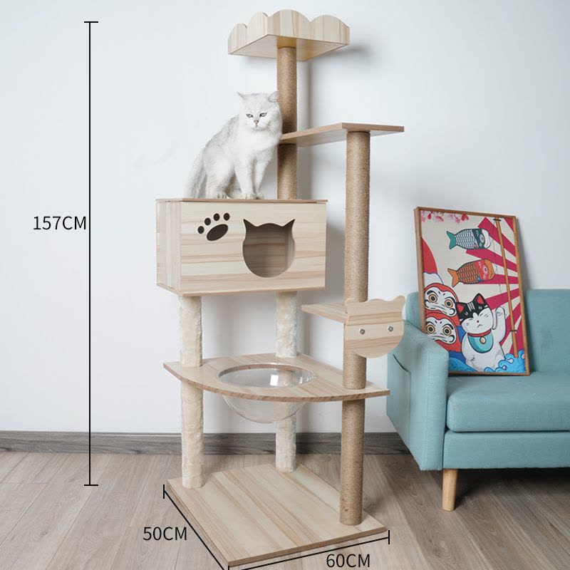 四季藤席猫抓板猫爬架大型猫抓柱密度猫树猫窝一体出口猫跳台图片