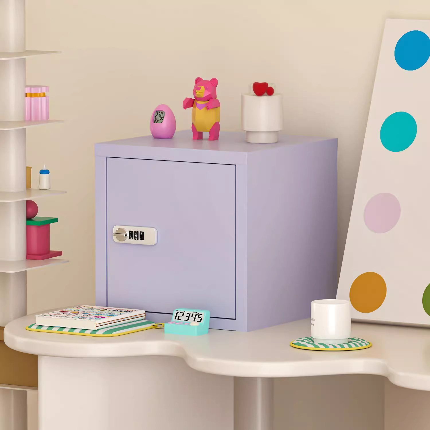 华力达 桌面小型密码柜学生宿舍零食收纳柜办公带锁保管箱家用儿童存钱罐高清大图