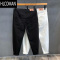 HLCOMAN纯黑九分裤男潮流韩版高端休闲百搭牛仔短裤修身弹力中裤白色