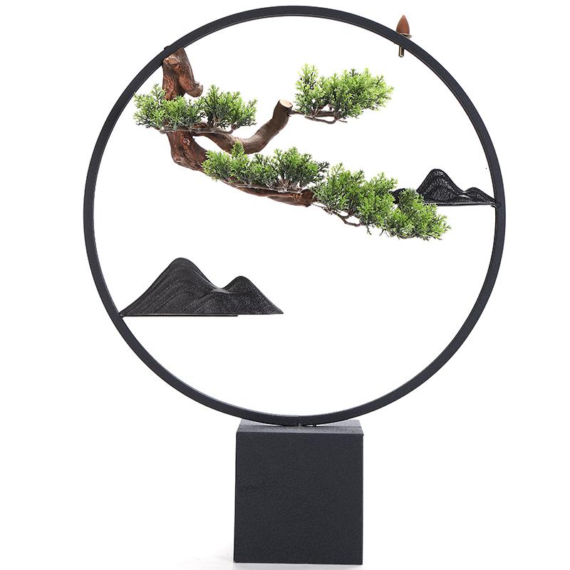 美帮汇新中式家居创意客厅装饰盆景迎客松铁艺摆件禅意软装仿真枯木植物高清大图