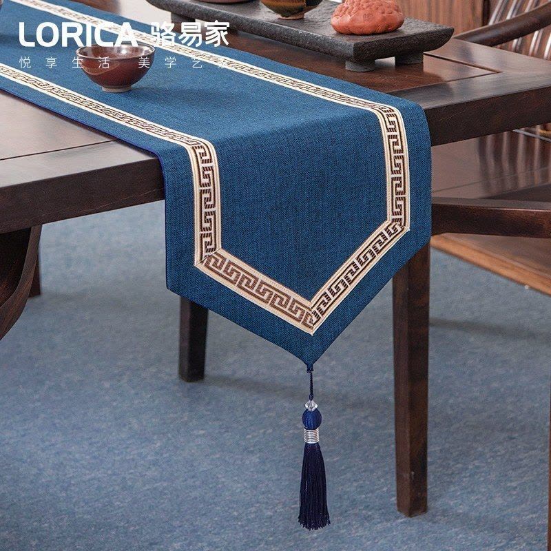 美式桌旗新中式禅意茶旗布现代简约茶几餐桌北欧电视 福延年-黄色(平角款) 33*330cm(适用桌长2.7米-2.9米)图片