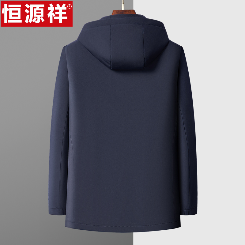 恒源祥棉衣男夹克中老年爸爸装加厚棉服秋冬季桑蚕丝连帽棉袄外爸高清大图