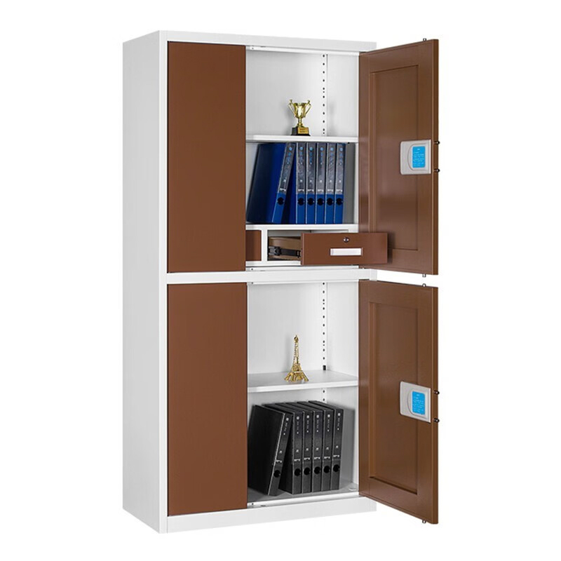 缑氏指纹电子保密柜钢制密码文件柜档案柜矮柜资料柜办公柜通双节咖白电子锁高清大图