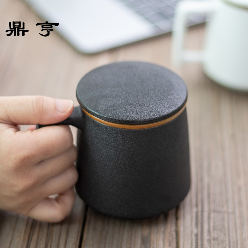 鼎亨陶瓷水杯马克杯带盖过滤茶杯办公室泡茶杯家用喝水杯LOGO定制