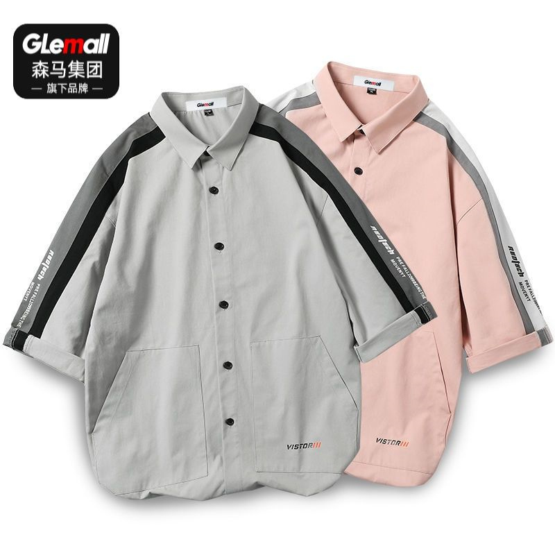 森马集团旗下GLEMALL男士短袖衬衫薄款衬衣韩版潮流港风工装宽松