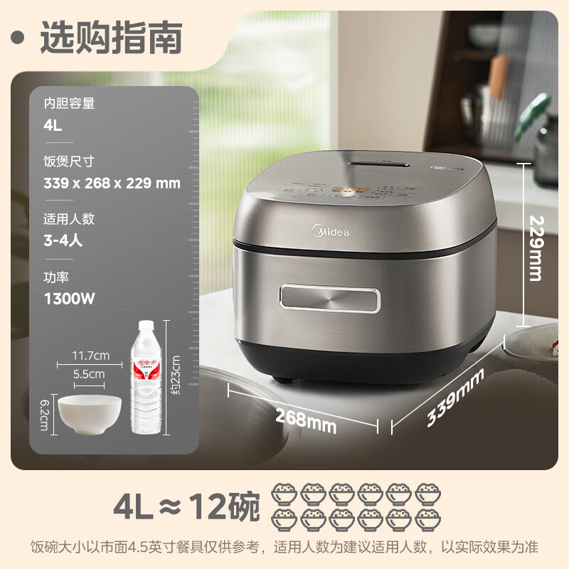 美的(Midea)电饭煲4L立体IH电磁加热316L不锈钢材质内胆零涂层防粘24H预约电饭锅 MB-CFB4065S高清大图
