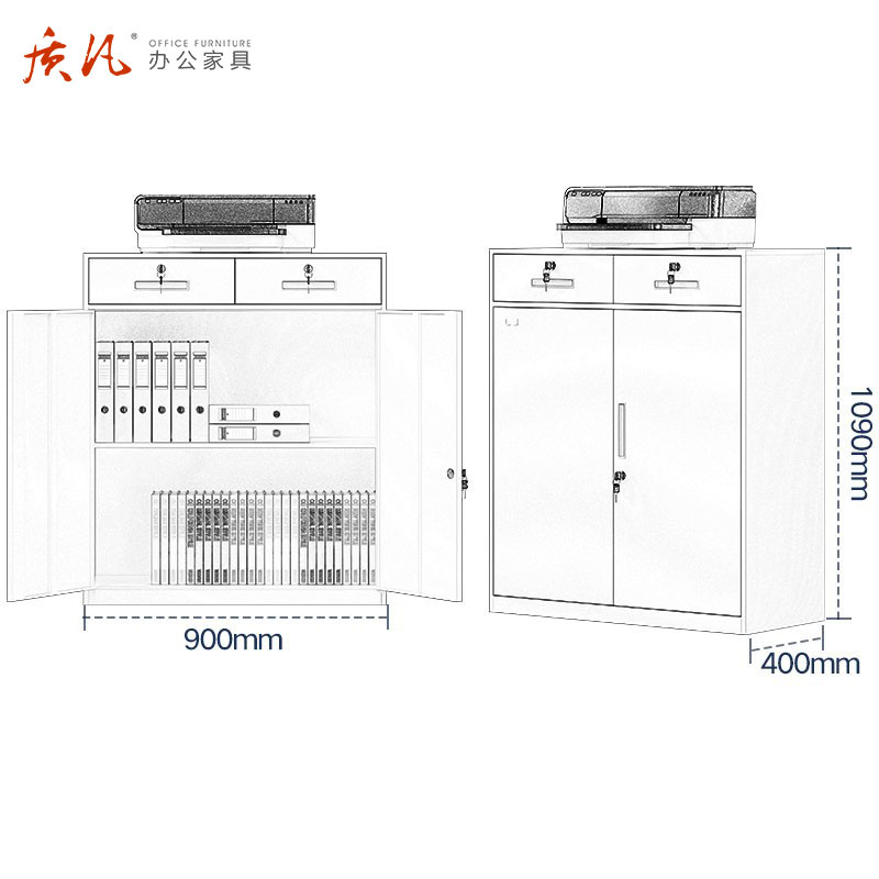 质凡储物柜资料柜档案柜 二斗矮柜高清大图