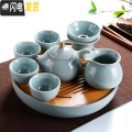 三维工匠中式简约哥窑开片家用功夫茶具小茶盘套装陶瓷泡茶器茶杯茶壶茶道 竹日月哥窑25cm-哥窑西施壶7头