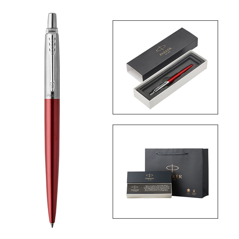 派克PARKER 签字笔 乔特肯辛顿红白夹凝胶水笔 中性笔 学生办公日常书写按动式原子笔0.55mm黑笔芯
