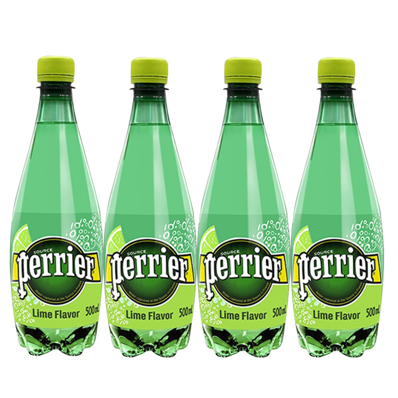 法国原装进口 巴黎水(Perrier)气泡矿泉水 青柠味天然矿泉水 500ml*4瓶装(新老包装交替发货)