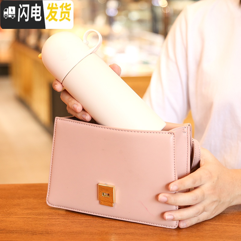 三维工匠少女保温杯韩国清新学生可爱简约便携水杯子水瓶创意个性潮流ins [双饮盖]保温杯-天空蓝(350)高清大图