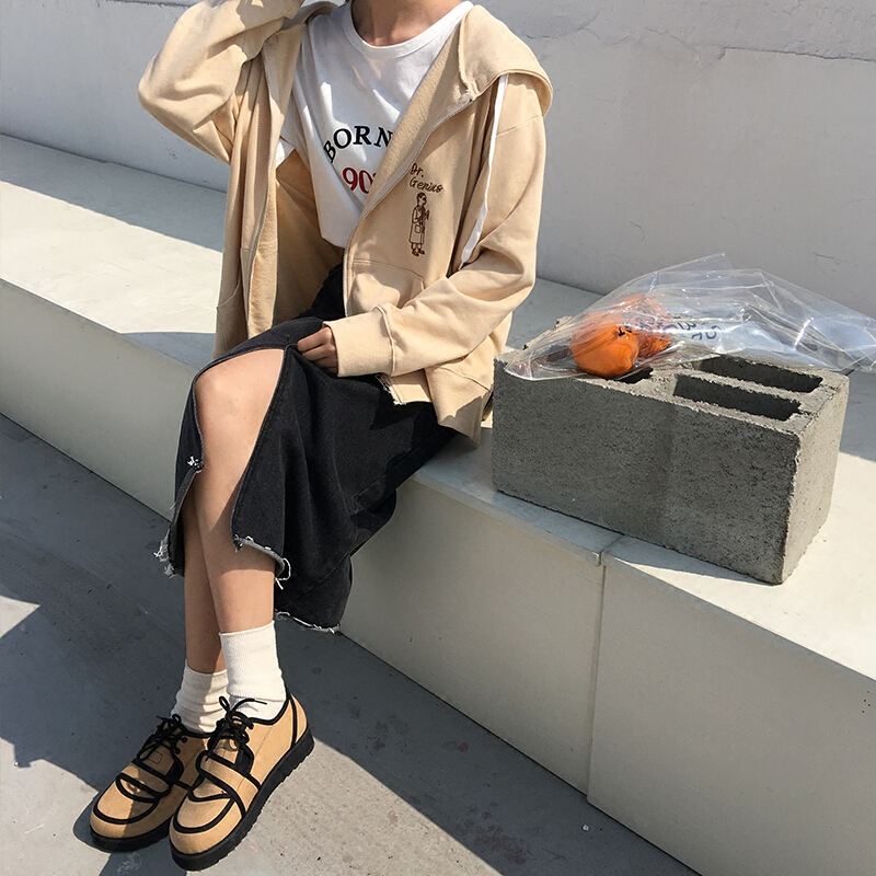 裙子女夏馨帮帮复古百搭牛仔裙韩版中长款高腰宽松港味chic半身裙烟灰色
