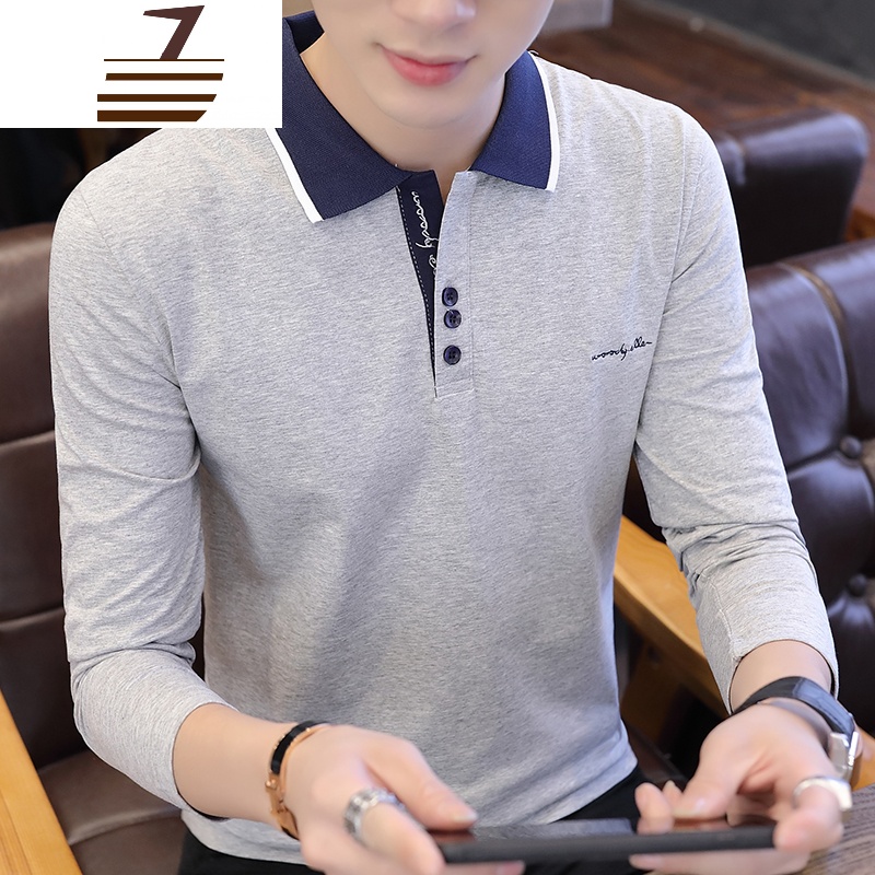 newlake有带领子棉男衫男士长袖t恤韩版帅气秋装上衣外穿体桖潮男nant