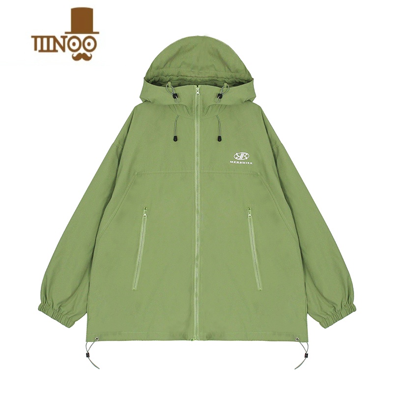 YANXU美式街头红色防水冲锋衣男女开衫运动拉链潮牌夹克刺绣防风衣外套高清大图