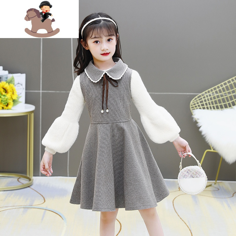 yuebin女童冬裙冬装公主裙冬款新款春秋大童儿童加绒裙子秋冬洋气