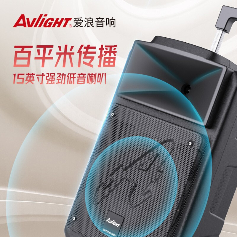 爱浪(Avlight)DT21-12广场舞音响户外移动拉杆便携式大功率直播K歌家用会议蓝牙音箱带双无线话筒
