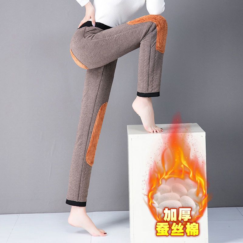 加厚蚕丝棉裤冬季新款高腰直筒中年妈妈保暖裤老年人棉裤外穿宽松
