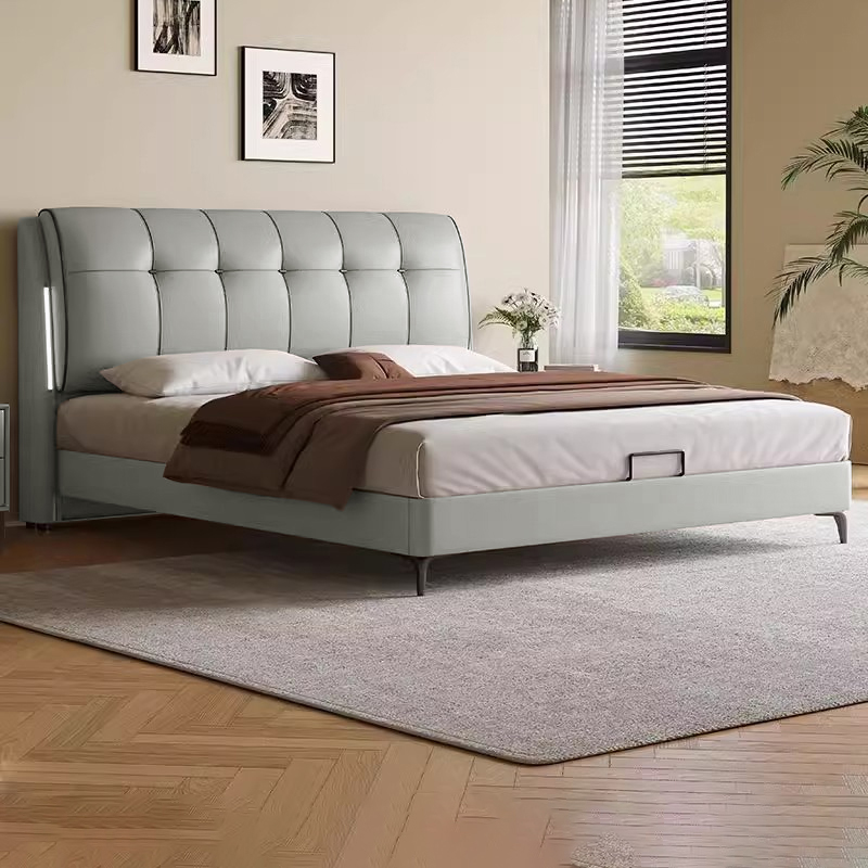 真皮床现代简约轻奢新款双人床1.5米1.8米大床主卧婚床意式皮艺床高清大图