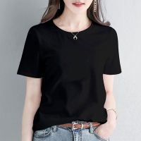 欧洲站2021夏季新款女装韩版烫钻短袖t恤潮200斤大码宽松洋气上衣 纯黑色短袖 S [70-80斤]请按推荐的码数购买
