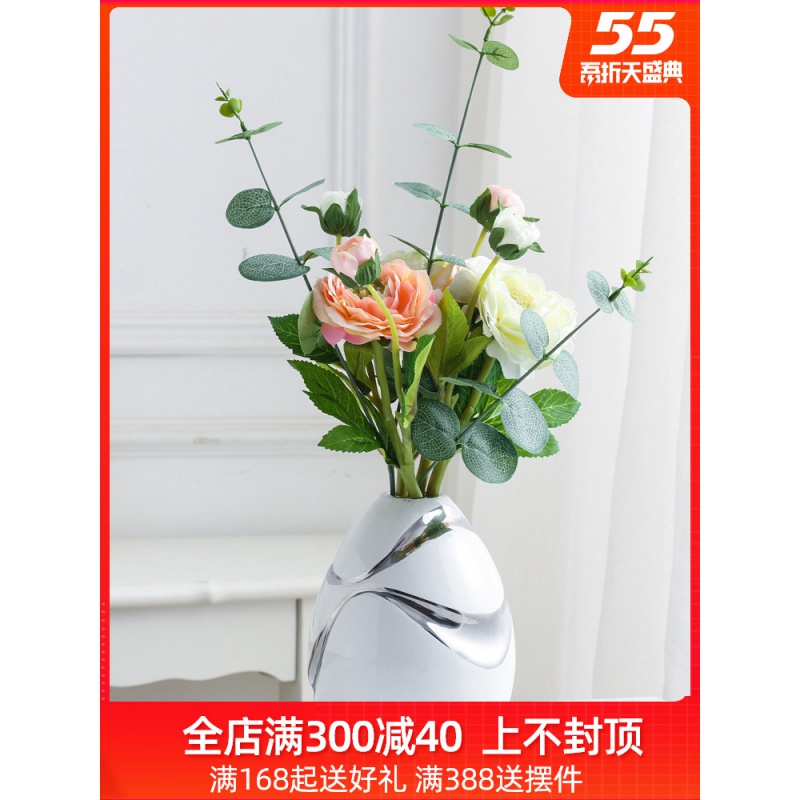 花瓶摆件客厅插花陶瓷三件代简约摆设客厅家居装饰品小清新 三维工匠 805+桔梗花(4白4粉)高清大图