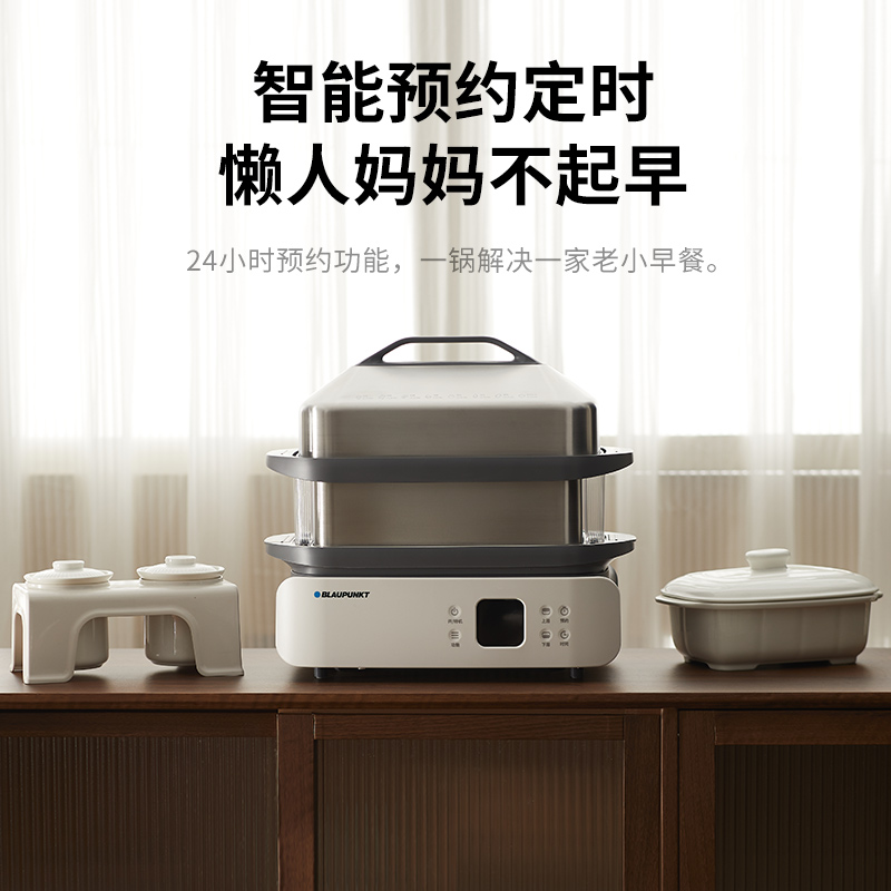 蓝宝(BLAUPUNKT)电蒸锅不锈钢蒸锅电煮锅家用多功能锅智能预约蒸炖一体煮蛋器蒸包子炖锅BP-ZG06高清大图