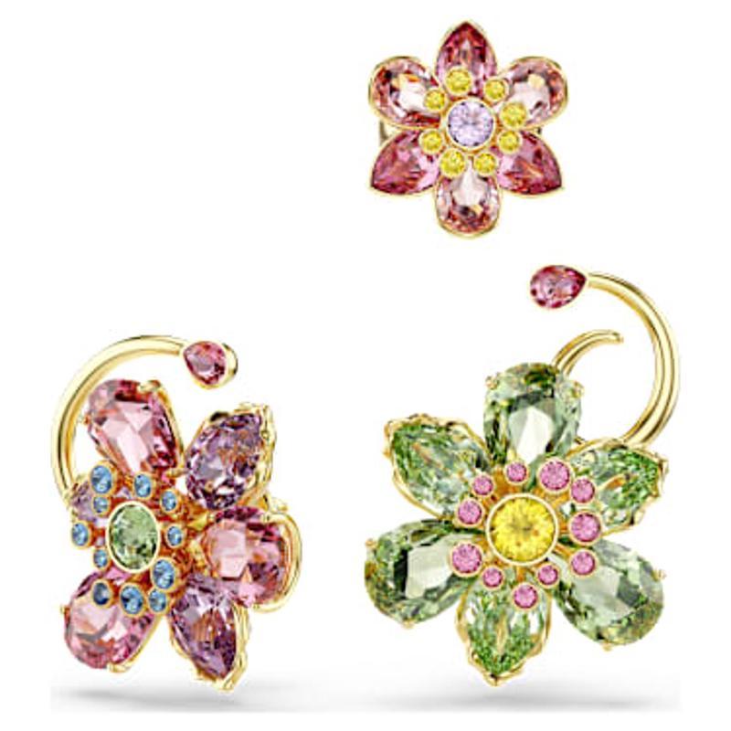 施华洛世奇(SWAROVSKI)耳饰三件套多彩水晶金 tone 镶嵌花朵耳钉