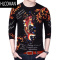 HLCOMAN2023长袖t恤男秋季男士体恤衣服中国风男装圆领上衣3D印花打底衫