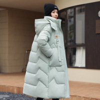 欧洲站2024冬季新款可拆卸帽棉衣女中长款过膝加厚棉袄棉服女外套 L 绿色