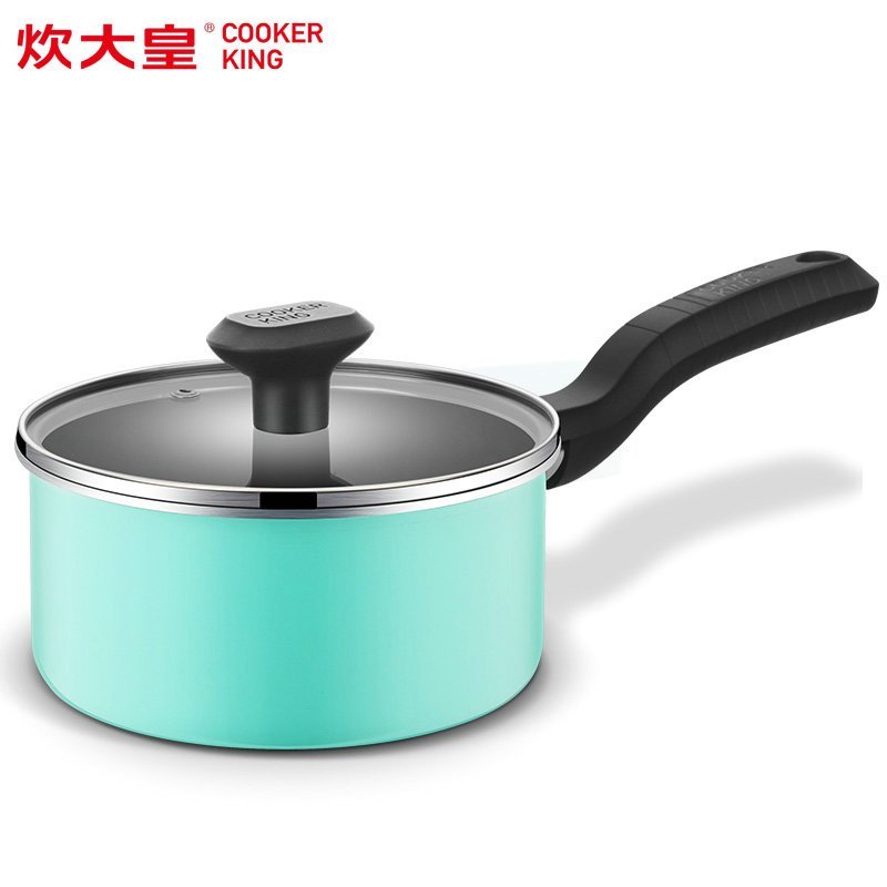 炊大皇(COOKER KING)奶锅 N16D1 冰果奶锅(碧色) 宝宝辅食锅健康奶锅可视盖复底明火电磁炉通用